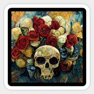 Roses and skull oil paint style art design Sticker